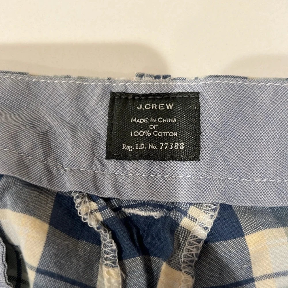 J. Crew Blue & White Plaid Flat Front Cotton Shorts Size 35 Casual Preppy